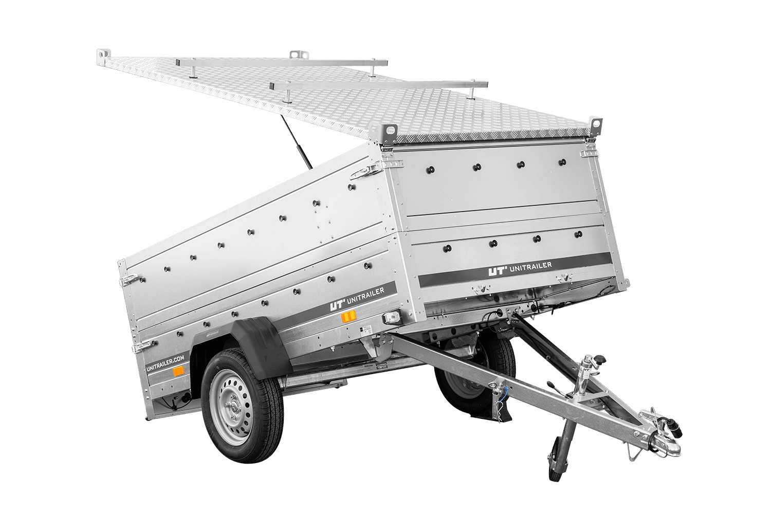 Remorque un essieu 230x125 UNITRAILER GARDEN 230 KIPP avec côtés BIS et couverture en aluminium